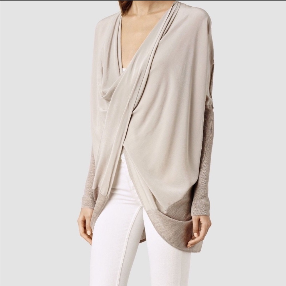 EUC All Saints S Itat silk/merino blend shrug